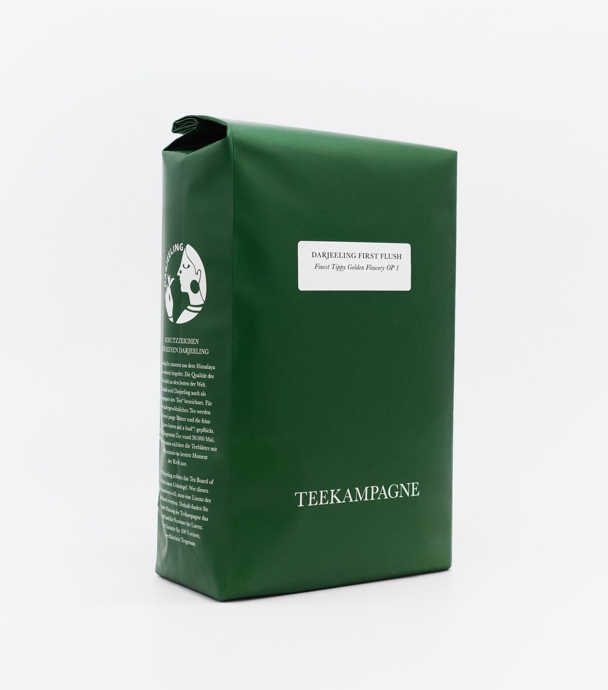 Grüne Teekampagne-Packung Darjeeling First Flush, Vorderansicht